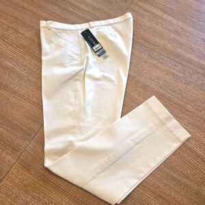 NWT Lauren Ralph Lauren Women's Trouser Ivory Cotton Dress Pants Slim Fit 12